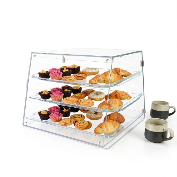 Joymaney 3-Tier Acrylic Bakery Display Case 4mm Dual-Magnet Doors-5