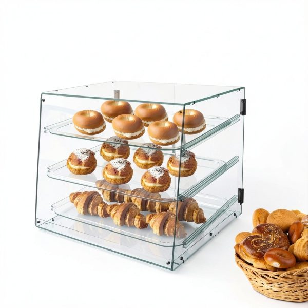 3-Tier Clear Pastry Display Cabinet, Commercial Acrylic Countertop Showcase with Magnetic Door & Removable Shelves, for Donuts Cakes Pastries Desserts in Bakeries Cafes Restaurants-1