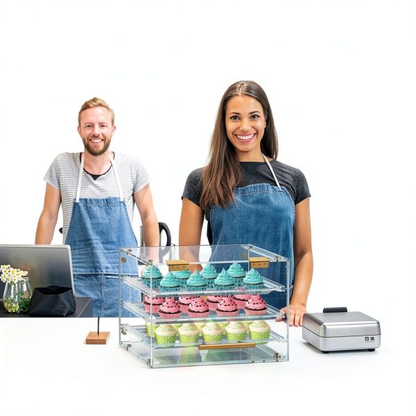 Bakery Display Case Countertop Ngdiluxury 3‑Tray Acrylic Gold Handles-4