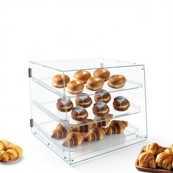 3-Tier Clear Pastry Display Cabinet, Commercial Acrylic Countertop Showcase with Magnetic Door & Removable Shelves, for Donuts Cakes Pastries Desserts in Bakeries Cafes Restaurants-6