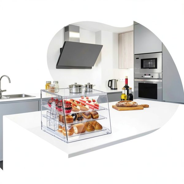 Alltanken 3-Tier Pastry Display Case with Bread Tong, Rear Door-6