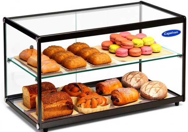 Bakery Display Case Capelvan 85L Tempered Glass Aluminum Countertop-0