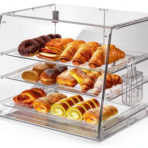 Alltanken 3-Tier Pastry Display Case with Bread Tong, Rear Door-0