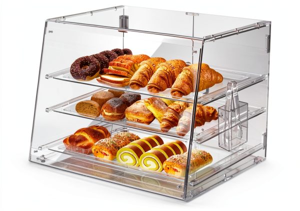 Alltanken 3-Tier Pastry Display Case with Bread Tong, Rear Door-0