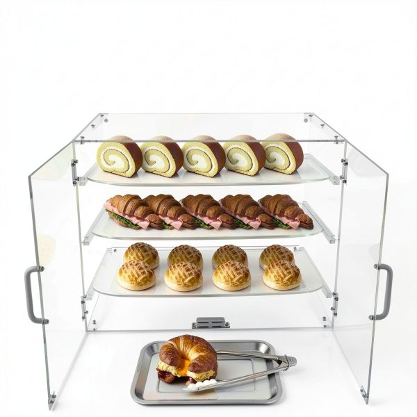 3-Tier Clear Pastry Display Cabinet, Commercial Acrylic Countertop Showcase with Magnetic Door & Removable Shelves, for Donuts Cakes Pastries Desserts in Bakeries Cafes Restaurants-3