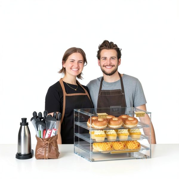 Bakery Display Case Countertop Ngdiluxury 3‑Tray Acrylic Gold Handles-5