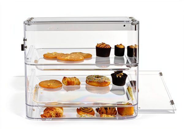 Joymaney 3-Tier Acrylic Bakery Display Case 4mm Dual-Magnet Doors-2