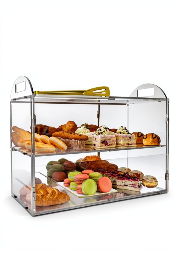 Cupcake Display Case with Handle – 19x 9.5x 11.8″ Commercial Bakery Showcase –Large bread box Transparent Acrylic Food Display for Desserts, Donuts, Cakes, Pastries – Easy to Clean & Assemble-4