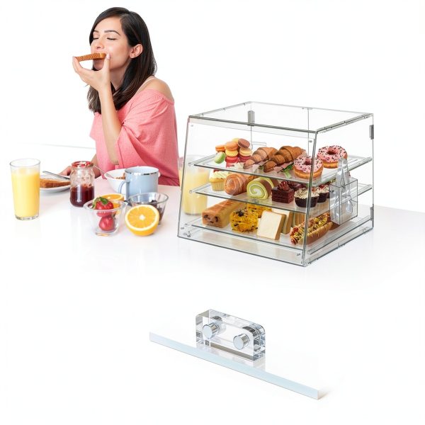Alltanken 3-Tier Pastry Display Case with Bread Tong, Rear Door-1