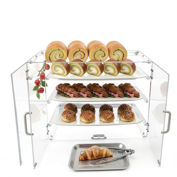 3-Tier Clear Pastry Display Cabinet, Commercial Acrylic Countertop Showcase with Magnetic Door & Removable Shelves, for Donuts Cakes Pastries Desserts in Bakeries Cafes Restaurants-4