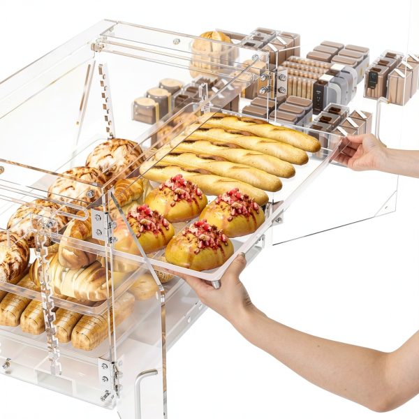 Countertop Bakery Display Case 3‑Tray Adjustable with Bread Tong 21"-1