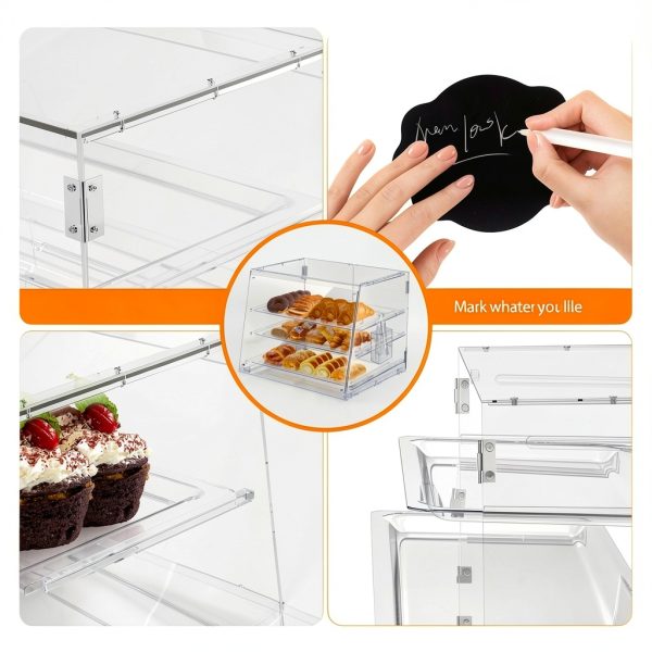 Alltanken 3-Tier Pastry Display Case with Bread Tong, Rear Door-5