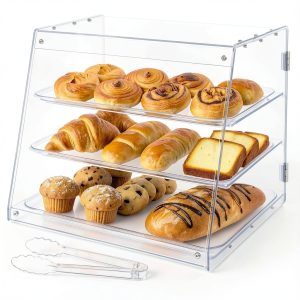 Joymaney 3-Tier Acrylic Bakery Display Case 4mm Dual-Magnet Doors-0