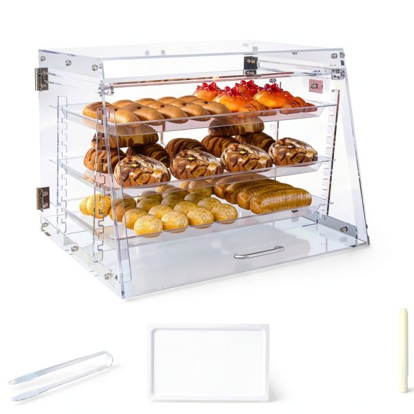 Countertop Bakery Display Case 3‑Tray Adjustable with Bread Tong 21"-4