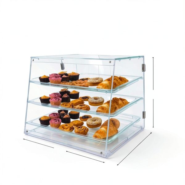 Joymaney 3-Tier Acrylic Bakery Display Case 4mm Dual-Magnet Doors-4