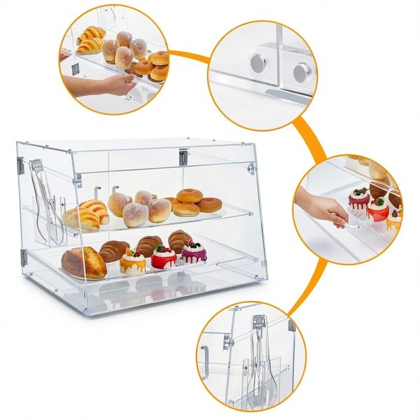 2 Tray Commercial Countertop Bakery Display Case Qmeeki Acrylic-5