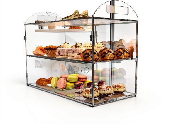 Cupcake Display Case with Handle – 19x 9.5x 11.8″ Commercial Bakery Showcase –Large bread box Transparent Acrylic Food Display for Desserts, Donuts, Cakes, Pastries – Easy to Clean & Assemble-1