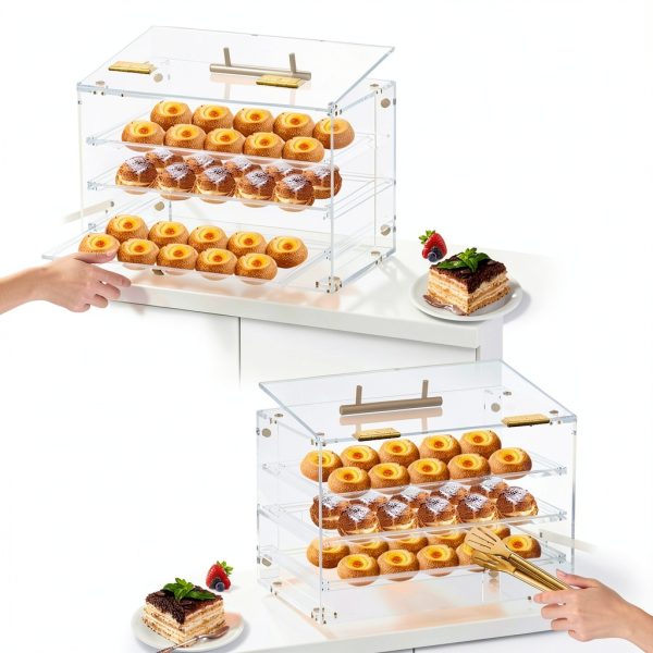Bakery Display Case Countertop Ngdiluxury 3‑Tray Acrylic Gold Handles-3