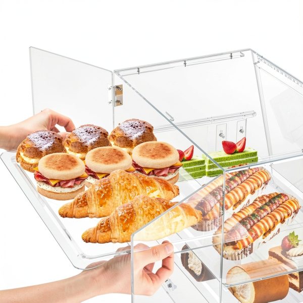 Alltanken 3-Tier Pastry Display Case with Bread Tong, Rear Door-2