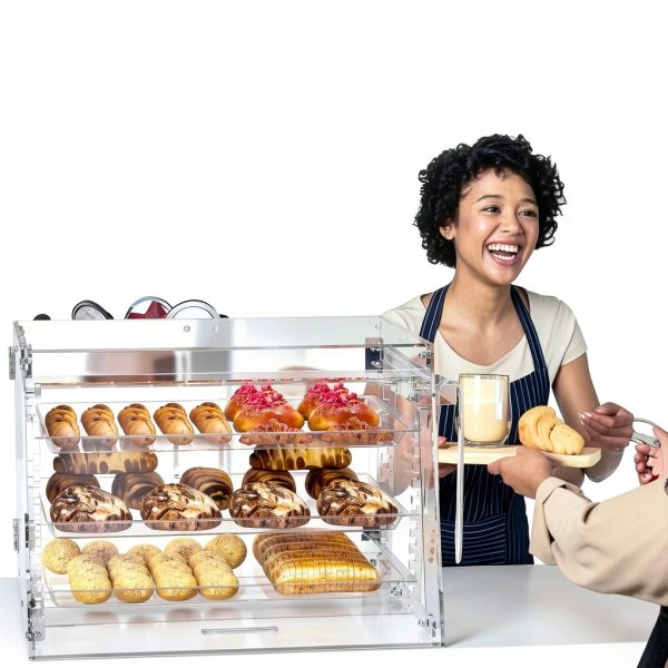 Countertop Bakery Display Case 3‑Tray Adjustable with Bread Tong 21"-5