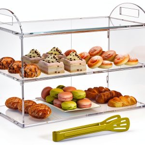 Cupcake Display Case with Handle – 19x 9.5x 11.8″ Commercial Bakery Showcase –Large bread box Transparent Acrylic Food Display for Desserts, Donuts, Cakes, Pastries – Easy to Clean & Assemble-0
