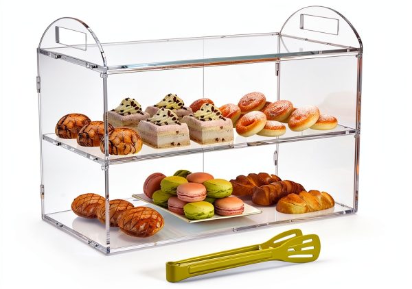 Cupcake Display Case with Handle – 19x 9.5x 11.8″ Commercial Bakery Showcase –Large bread box Transparent Acrylic Food Display for Desserts, Donuts, Cakes, Pastries – Easy to Clean & Assemble-0