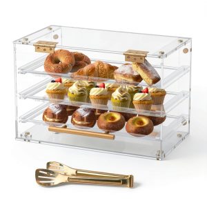Bakery Display Case Countertop Ngdiluxury 3‑Tray Acrylic Gold Handles-0