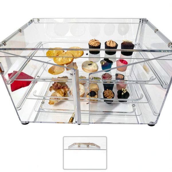 Joymaney 3-Tier Acrylic Bakery Display Case 4mm Dual-Magnet Doors-3