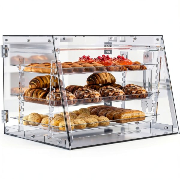 Countertop Bakery Display Case 3‑Tray Adjustable with Bread Tong 21"-0