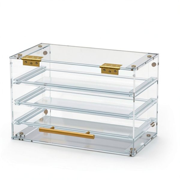 Bakery Display Case Countertop Ngdiluxury 3‑Tray Acrylic Gold Handles-1
