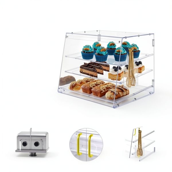 Pulchra Pastry Display Case 3 Tray, Acrylic Bakery Display Countertop - Detachable Tray, Transparent Clear Sturdy Versatile Display Case with Magnetic for Bread Pastry Dessert Food Cookie Kitchen-4