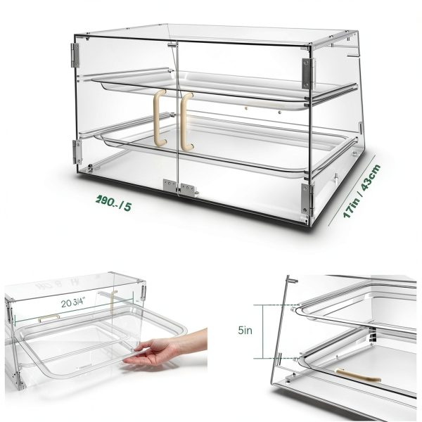 YBSVO 2 Tray Bakery Display Case with Front and Rear Doors - 21" x 17" x 12"-1