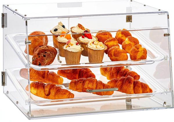 VEVOR Pastry Display Case, 2-Tier Commercial Countertop Bakery Display Case, Acrylic Display Box with Rear Door Access & Removable Shelves, Keep Fresh for Donut Bagels Cake Cookie, 20.7"x13.2"x11.9"-0