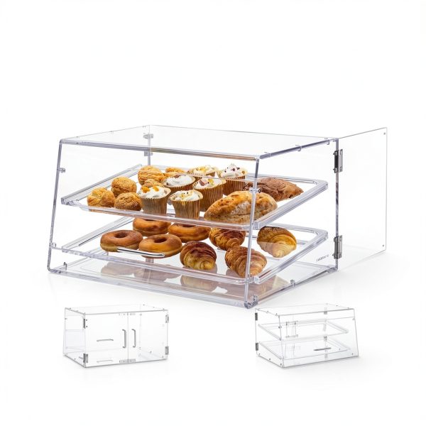 VEVOR Pastry Display Case, 2-Tier Commercial Countertop Bakery Display Case, Acrylic Display Box with Rear Door Access & Removable Shelves, Keep Fresh for Donut Bagels Cake Cookie, 20.7"x13.2"x11.9"-4