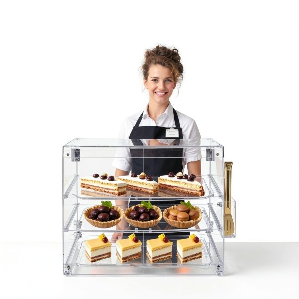Pulchra Pastry Display Case 3 Tray, Acrylic Bakery Display Countertop - Detachable Tray, Transparent Clear Sturdy Versatile Display Case with Magnetic for Bread Pastry Dessert Food Cookie Kitchen-6