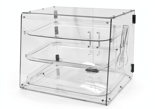 Malphi Acrylic 3-Tier Cafe Bakery Display Case, 21 x 17 x 16 inch, Removable Tray Shelves, Commercial Countertop Dessert Display Pastry Box with Magnetic Rear Door Access 3 Trays and bread clip-3