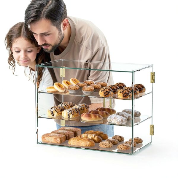 3 Tiers Clear Acrylic Counter Top Bakery Display Case 5mm high Impact PETG Panels Bread Case 19.5"X15"X10.2" Party Cake Cabinet-5