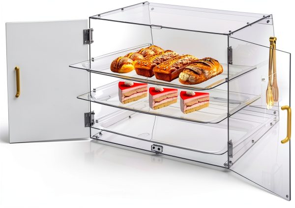 Pulchra Pastry Display Case 3 Tray, Acrylic Bakery Display Countertop - Detachable Tray, Transparent Clear Sturdy Versatile Display Case with Magnetic for Bread Pastry Dessert Food Cookie Kitchen-2
