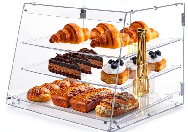 Pulchra Pastry Display Case 3 Tray, Acrylic Bakery Display Countertop - Detachable Tray, Transparent Clear Sturdy Versatile Display Case with Magnetic for Bread Pastry Dessert Food Cookie Kitchen-0
