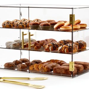 3 Tiers Clear Acrylic Counter Top Bakery Display Case 5mm high Impact PETG Panels Bread Case 19.5"X15"X10.2" Party Cake Cabinet-0