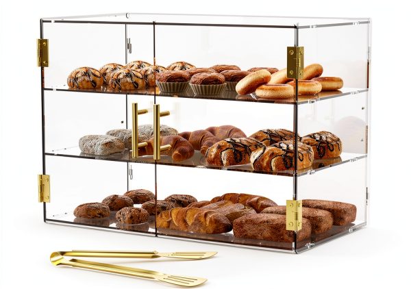 3 Tiers Clear Acrylic Counter Top Bakery Display Case 5mm high Impact PETG Panels Bread Case 19.5"X15"X10.2" Party Cake Cabinet-0