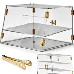 3-Tier Slanted Acrylic Bakery Display Case, 21"×17"×17" Commercial Countertop Pastry Showcase with Automatic-Closing Rear Doors for Donuts, Bagels, Macarons, Cupcakes-0