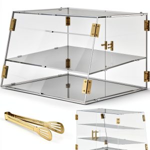 3-Tier Slanted Acrylic Bakery Display Case, 21"×17"×17" Commercial Countertop Pastry Showcase with Automatic-Closing Rear Doors for Donuts, Bagels, Macarons, Cupcakes-0