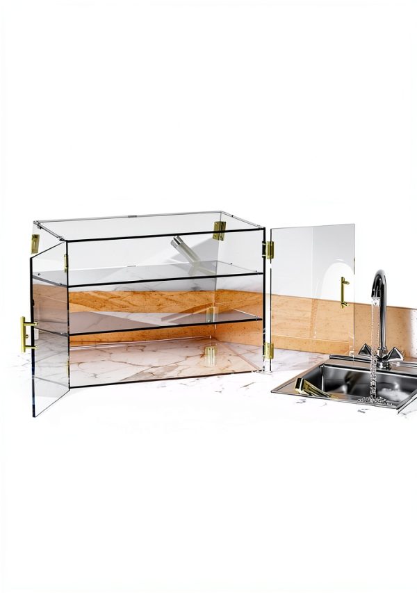 3-Tier Slanted Acrylic Bakery Display Case, 21"×17"×17" Commercial Countertop Pastry Showcase with Automatic-Closing Rear Doors for Donuts, Bagels, Macarons, Cupcakes-5