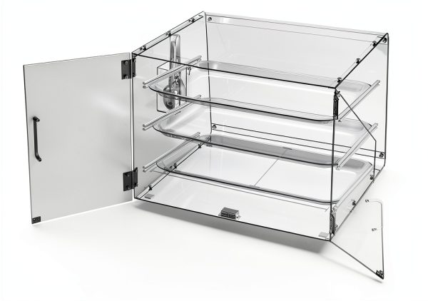Malphi Acrylic 3-Tier Cafe Bakery Display Case, 21 x 17 x 16 inch, Removable Tray Shelves, Commercial Countertop Dessert Display Pastry Box with Magnetic Rear Door Access 3 Trays and bread clip-5