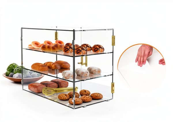 3 Tiers Clear Acrylic Counter Top Bakery Display Case 5mm high Impact PETG Panels Bread Case 19.5"X15"X10.2" Party Cake Cabinet-2
