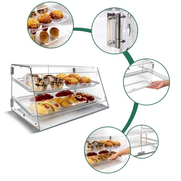 YBSVO 2 Tray Bakery Display Case with Front and Rear Doors - 21" x 17" x 12"-3