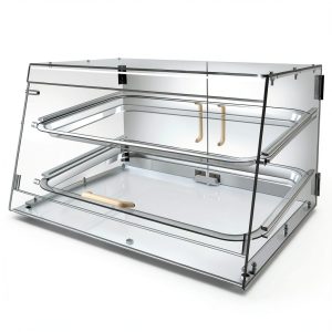 YBSVO 2 Tray Bakery Display Case with Front and Rear Doors - 21" x 17" x 12"-0